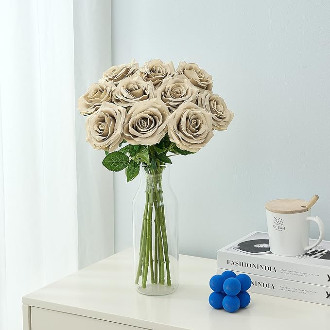 Artificial Rose 10pcs Open Flower Bouquet Faux Rose Stems - Image 3