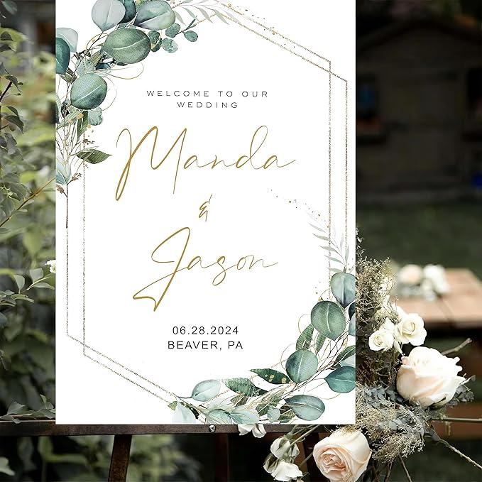 Generic Greenery Wedding Welcome Sign, 18x27 inches, Modern Geometric - Image 3