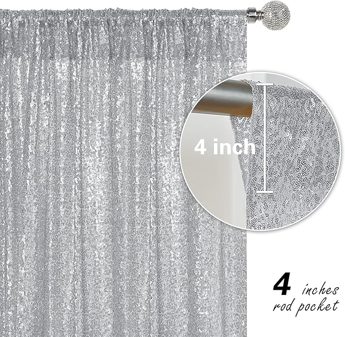 Silver Sequin Backdrop Curtain 2 Pieces 2FTx8FT Glitter Photography Backdrop - Image 4