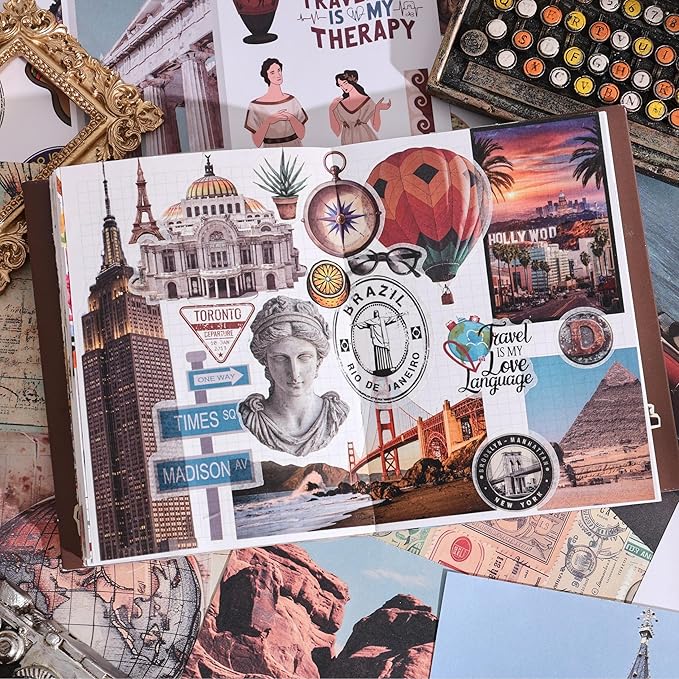 57 Sheets Vintage Travel Scrapbook Sticker Book, 500+ Vintage & Modern Stickers - Image 7