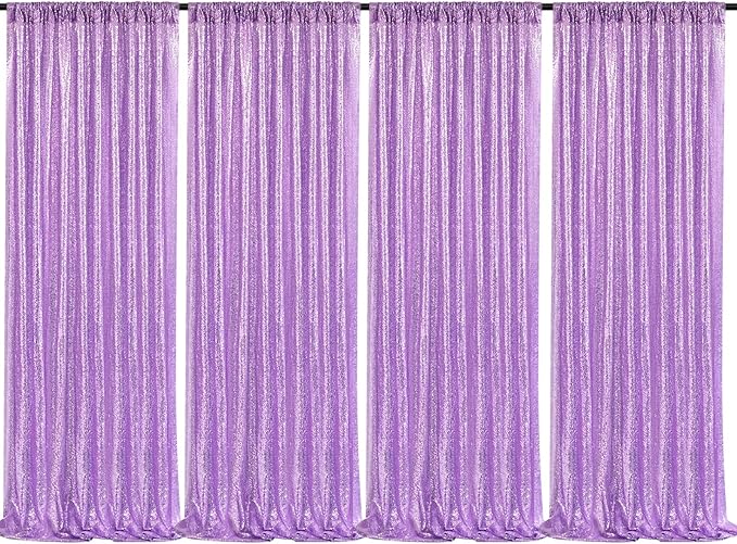 Lavender Sequin Backdrop Drapes 4 Panels 2FTx8FT Glitter Backdrop Curtains by QueenDream