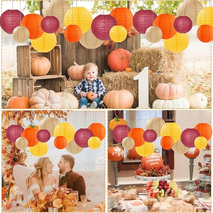 Burgundy Maroon Wine Paper Lanterns Decorative 12pcs Party Hanging Decorations - Image 9