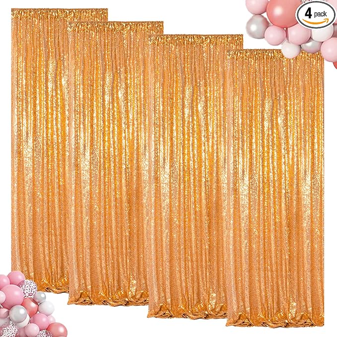 ShinyBeauty Gold Sequin Curtains 4 Panels Golden Backdrop Photo Backdrops by ShinyBeauty