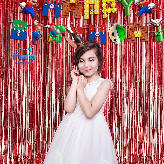 GREATRIL Red Fringe Curtains Party Streamers Backdrop Foil Tinsel Curtain - Image 6