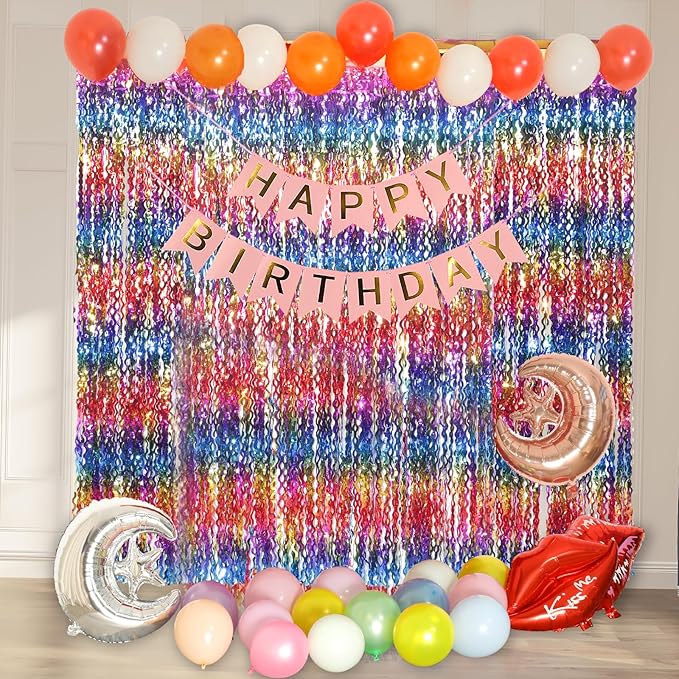 4 Pack Wavy Rainbow Foil Fringe Curtain | 3.3x6.6ft Colorful Tinsel Metallic - Image 6