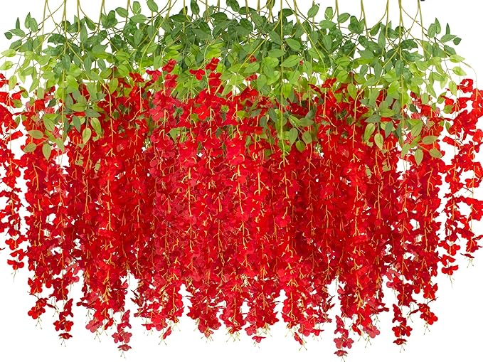 24 Pack Artificial Fake Wisteria Vine Ratta Hanging Garland Silk Flowers String by AITISOR