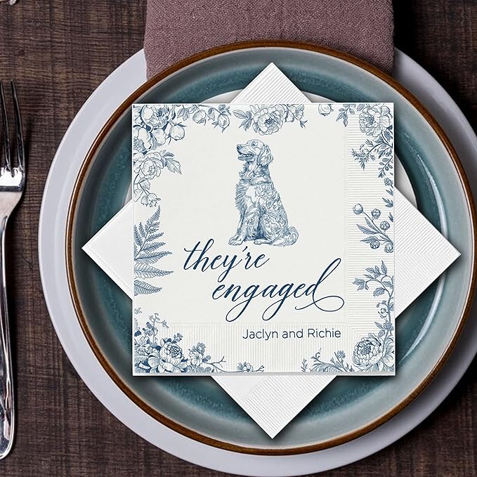 Luxury Personalized Dog Wedding Napkins, Custom Wedding Cocktail Napkins - Image 3