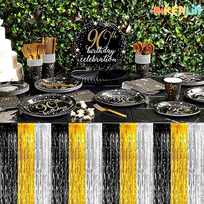 6 Pack 29x108 Inch Metallic Foil Fringe Tinsel Table Skirts Banner - Image 4