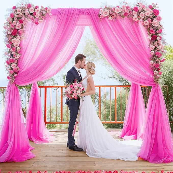 20ft X 10ft Hot Pink Tulle Backdrop Curtain - Image 4