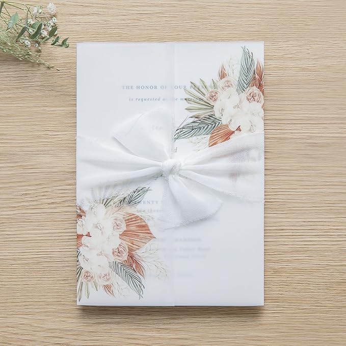 PONATIA 50PCS Vellum Jackets for 5x7 Invitation Cards- 135GSM Boho Flowers - Image 7