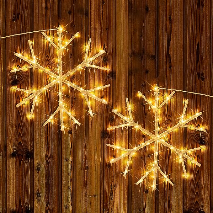 Fudios Snowflake Lights Warm White Battery Operated by Fudios