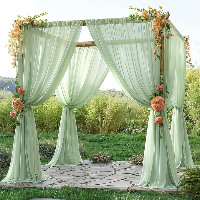 10ft x 10ft Sage Green Backdrop Curtains, Wrinkle-Free Sheer Chiffon Fabric - Image 2