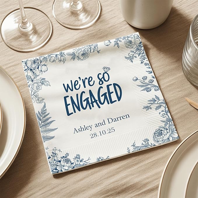 Luxury Personalized Engagement Napkins, We're Engaged, Custom Cocktail Napkins - Image 5