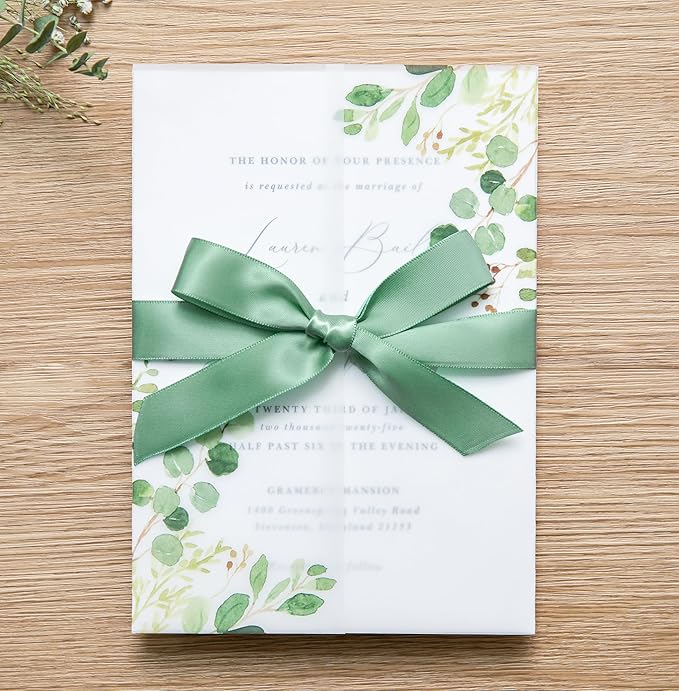 PONATIA 50 PCS Vellum Jackets for 5x7 Invitation Cards- 135GSM Green Eucalyptus - Image 5