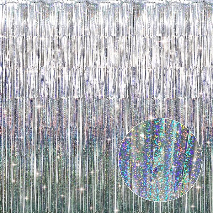 GOER 3.2 ft x 8.2 ft Metallic Tinsel Foil Fringe Curtains Party Photo Backdrop by GOER