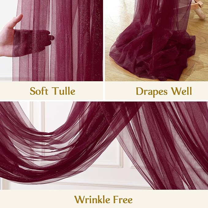 Wedding Arch Draping Fabric Backdrop 1 Panel 30" x 19Ft Burgundy Drapes Curtains - Image 7