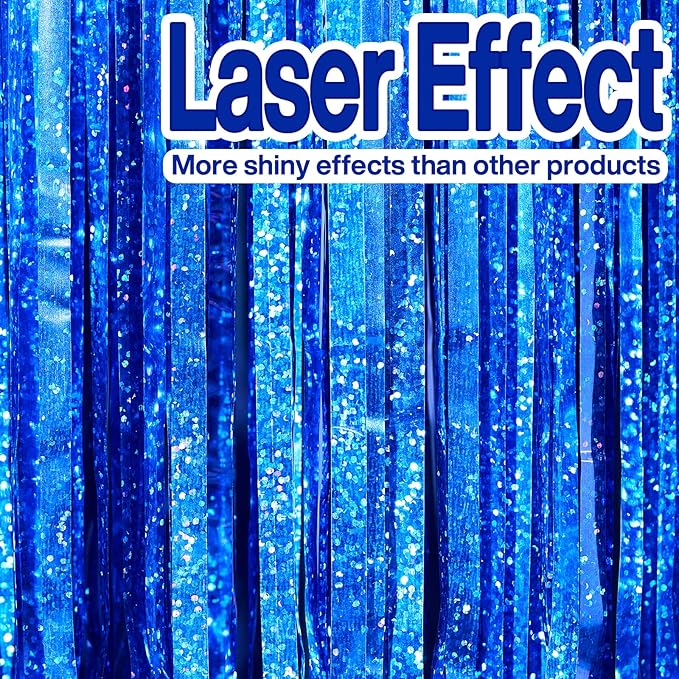 PartyWoo 2 pcs Royal Blue Foil Fringe Curtain, Metallic Foil Tinsel Fringe - Image 2