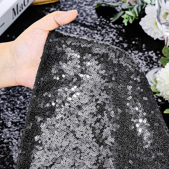 QueenDream Black Party Decorations Sequin Tablecloth: Glitter Overlay 90x90 - Image 5
