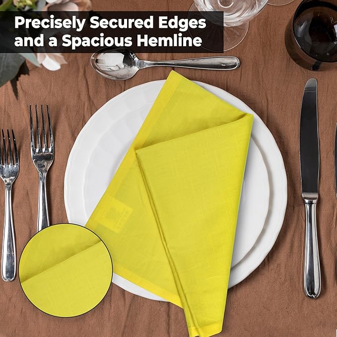 Urban Villa Yellow Napkins Solid Set of 12 Cloth Dinner Napkins Size 20x20 - Image 7