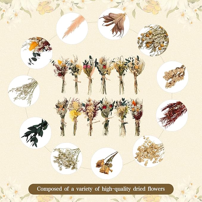 Layhit 12 Pack Boho Dried Flower Bouquet Mini Wedding Handmade Dry Flowers Decor - Image 5