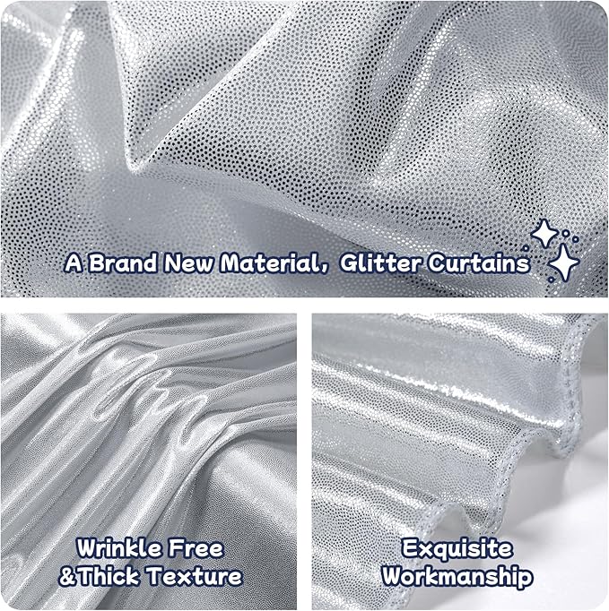 leegleri 10x10ft Thick Silver Glitter Backdrop Curtain Panels - Image 3