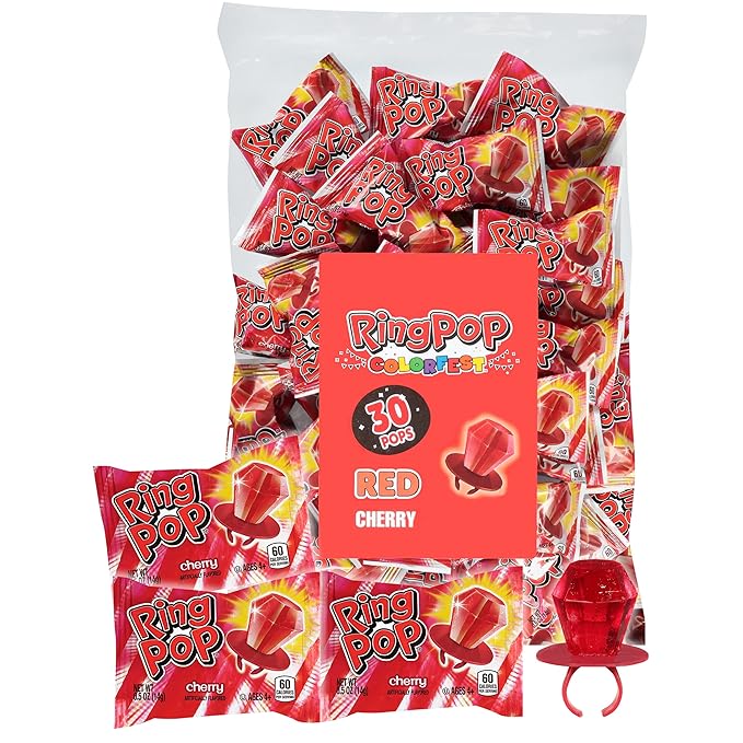 Ring Pop Red Halloween Candy Lollipops, 30 Ct Bulk Individually Wrapped in Red by RingPop