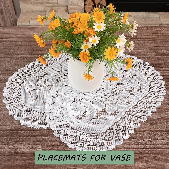 2PCS Oval Lace Placemats for Dining Table, Embroidered Table Mats Farmhouse Cup - Image 4