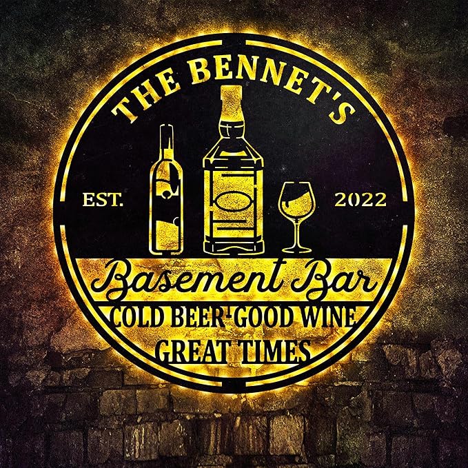 Custom Basement Bar LED Changing Lights Metal Sign, Door Wall Plaque, Rustic by soulglass