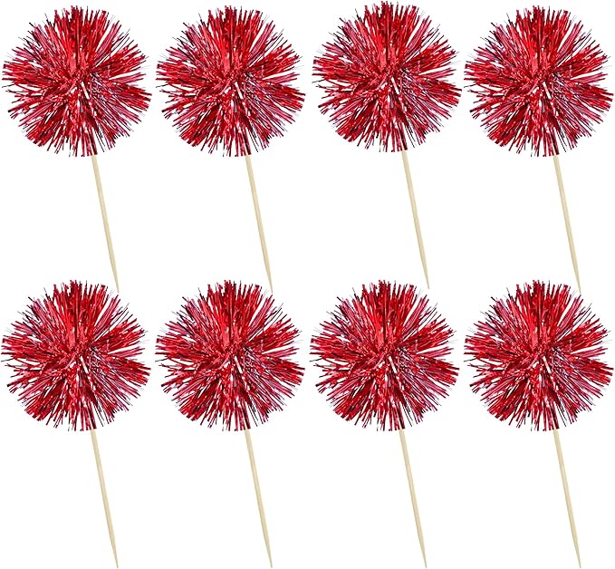 Ephlyn 30Pcs Foil Firework Cupcake Toppers Sparkle Tinsel Cupcake Picks Happy - Image 3