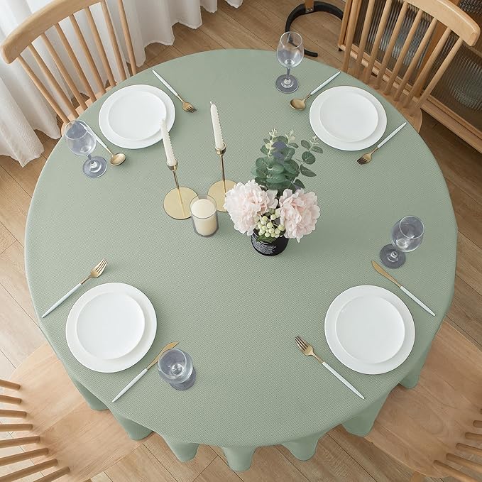 Biscaynebay Round Tablecloth 70 Inch-Sage Outdoor Fabric Table Cover-Small - Image 3