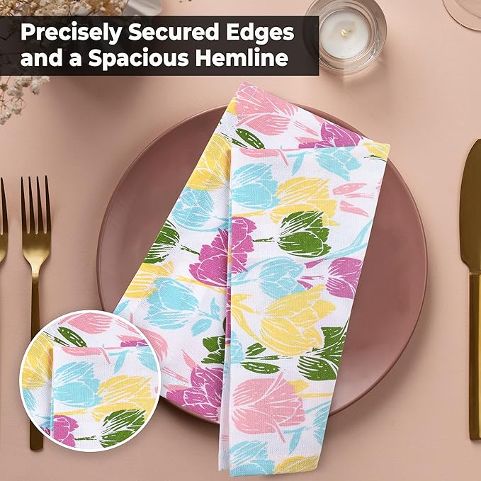 Urban Villa Easter Cloth Napkins Tulip Print 100% Cotton Absorbent Dinner - Image 8