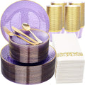 Rubtlamp 350 Pcs Clear Purple Plastic Plates, Hammered Party Plates Set by Rubtlamp