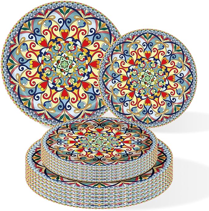 100PCS Boho Paper Plates–Vintage Bohemian Style Disposable Plates, Dessert by ZULYSTO