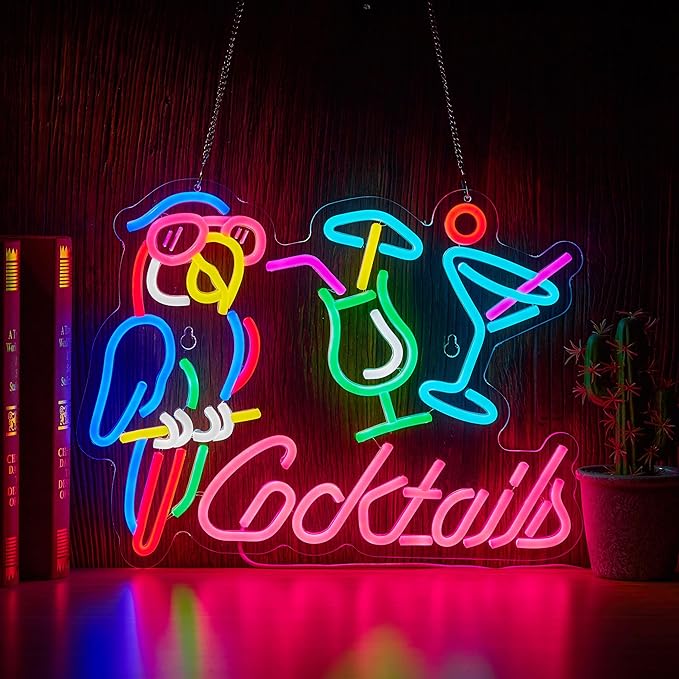 Parrot Cocktail Neon Sign for Wall Decor Bar LED Light Beer Wine Alcohol Man by NOENLAND