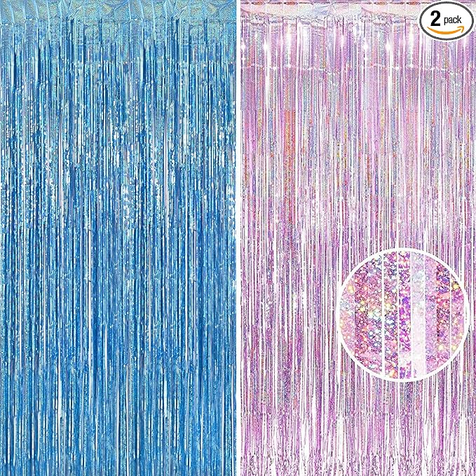 BRAVESHINE Pink Blue Tinsel Foil Fringe Curtains by BRAVESHINE