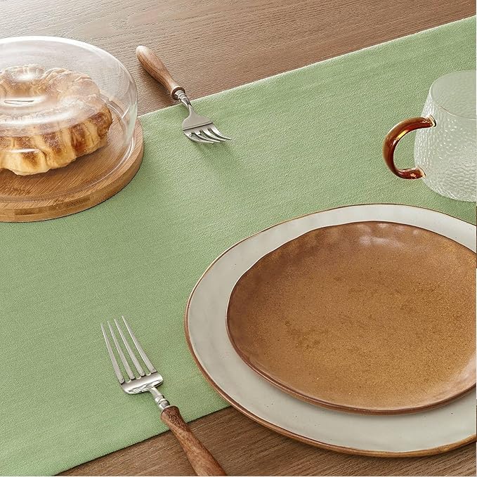 ZeeMart Linen Textured Border Table Runner, 14 x 36 Inch Green, Farmhouse Style - Image 5
