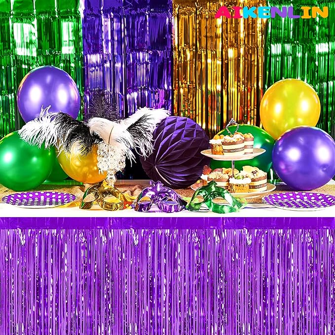 6 Pack 29x108 Inch Metallic Foil Fringe Tinsel Table Skirts Banner - Image 3