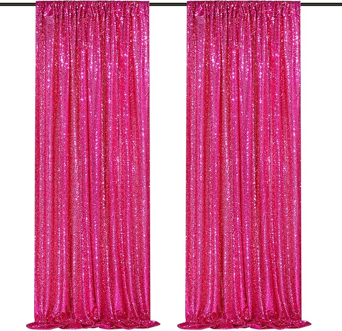 Hot Pink Sequin Backdrop 2 Panels 2FTx8FT Photo Backdrop Curtains Glitter by QueenDream