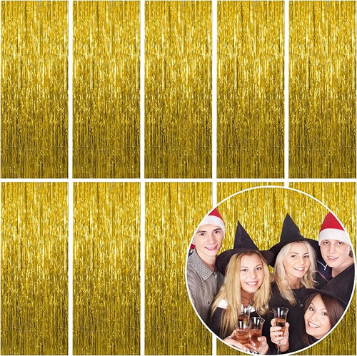 10 Pack Foil Curtain Backdrop Gold Metallic Tinsel Foil Fringe Curtains Photo by KEJ