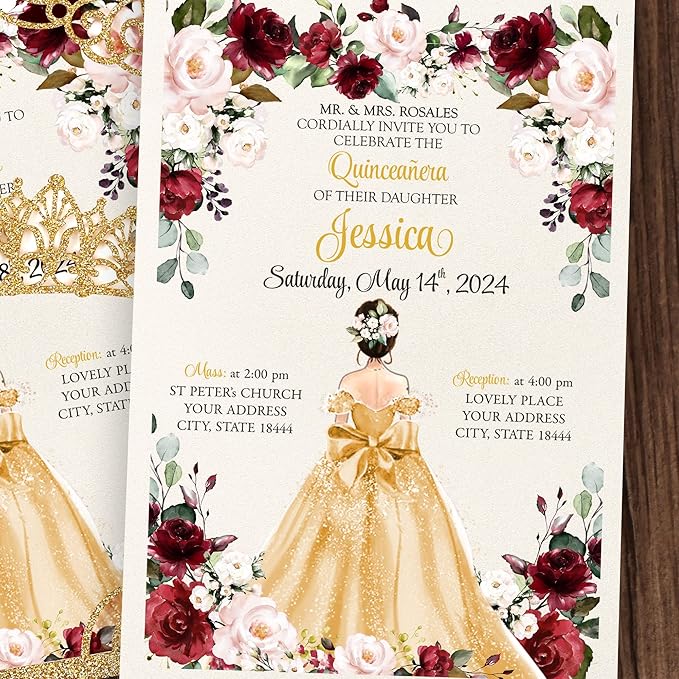 50Pcs Gold Crown Quinceanera Invitation - Image 6