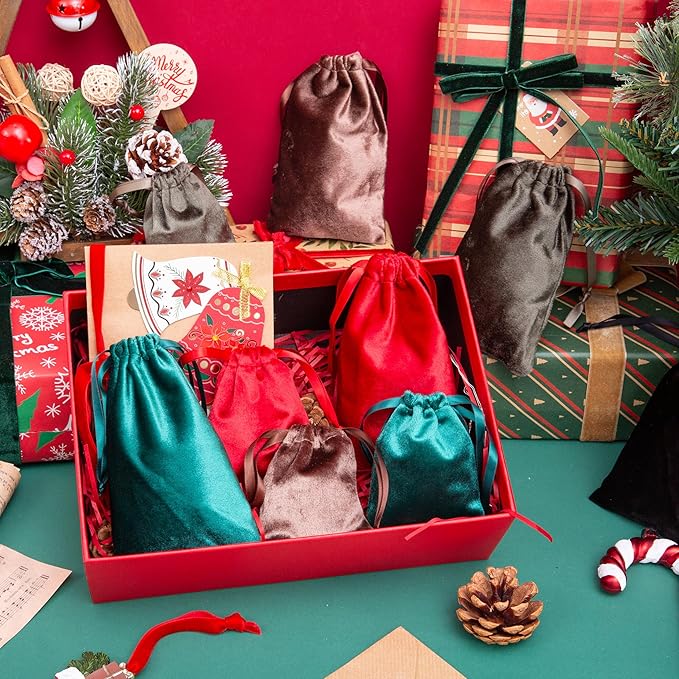 QIANF 12pcs Red Velvet Drawstring Bags 3x4 inches Velvet Cloth Small Gift Bags - Image 3