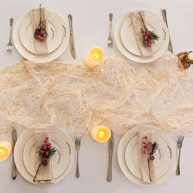 Snowkingdom 3Pcs 10 Ft Gold Table Runners, Sheer Chiffon Tulle Cheesecloth - Image 7