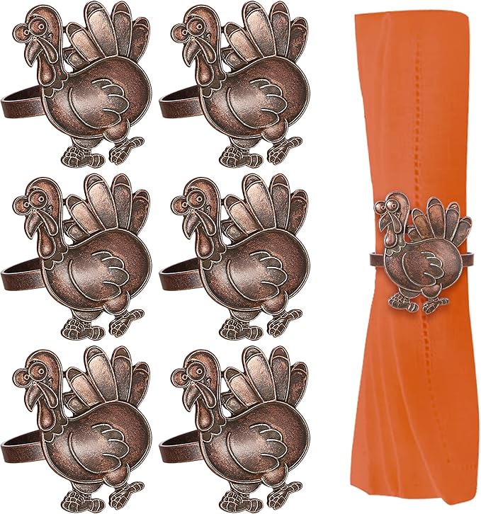 Halatool Thanksgiving Bronze Turkey Napkin Rings Set of 6, Funny Metal Festival by HALATOOL