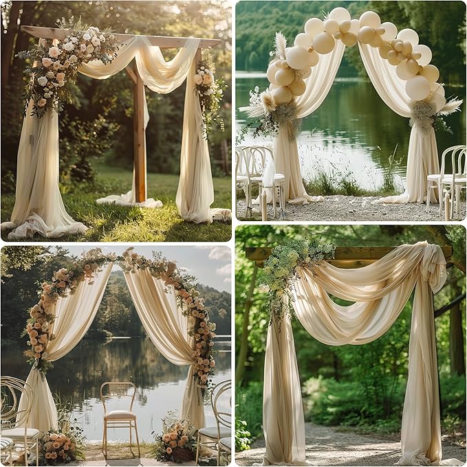 Wedding Arch Draping Fabric 2 Panels 28.7" x 20FT Champagne Sheer Chiffon - Image 6