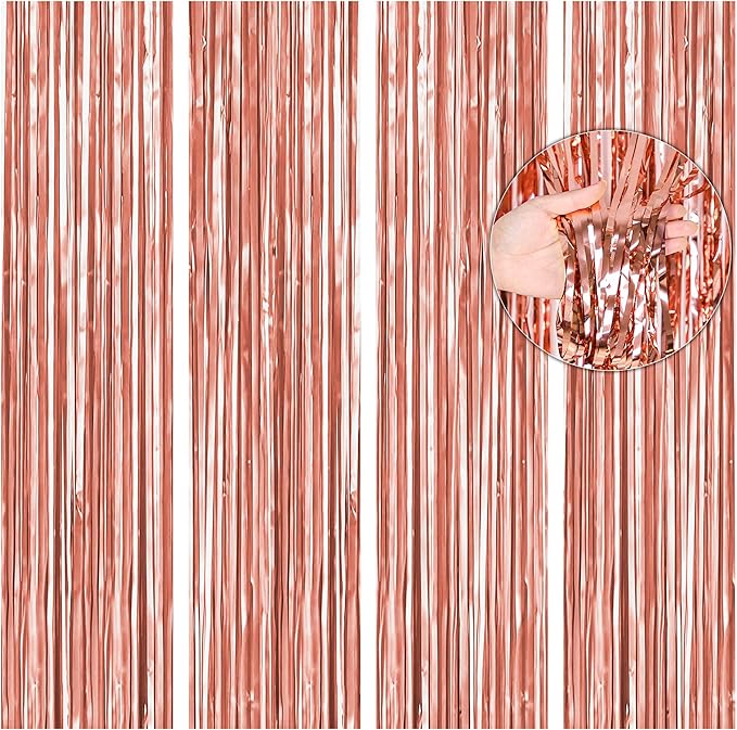 BTSD-home 4 Pack Rose Gold Foil Fringe Curtain, Metallic Photo Booth Backdrop by BTSD-home