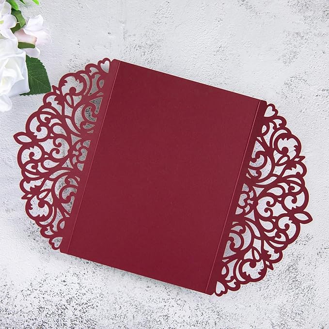 20Pcs Burgundy Laser Cut Invitation Cards - Image 8