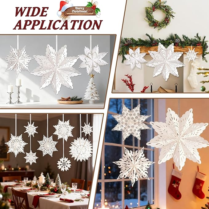 10 Pcs Christmas Paper Snowflake Lanterns, Large Christmas Paper Star Lanterns - Image 9