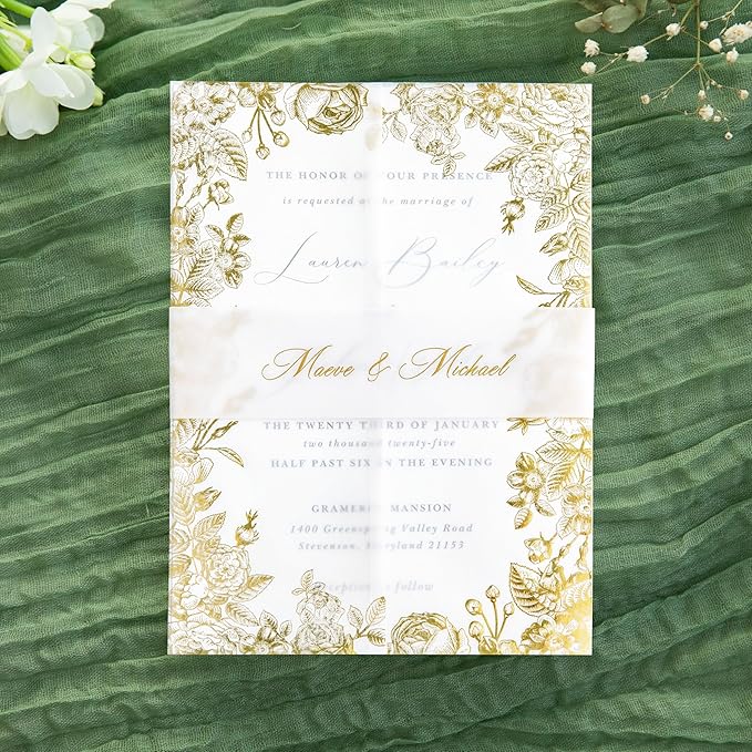 PONATIA 50 PCS Vellum Jackets for 5x7 Wedding Invitation Cards- 135gsm Floral - Image 8