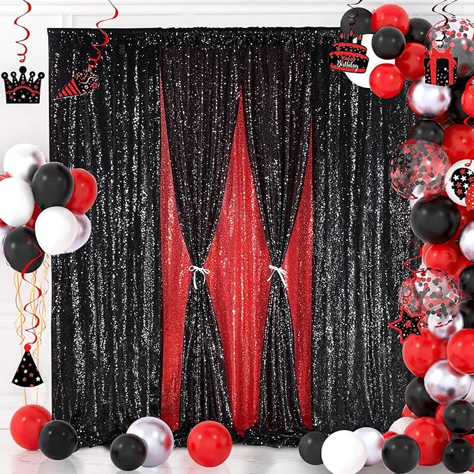 Black Sequin Backdrop Curtain 7ft x 7ft Glitter Photo Booth Backdrop - Image 2