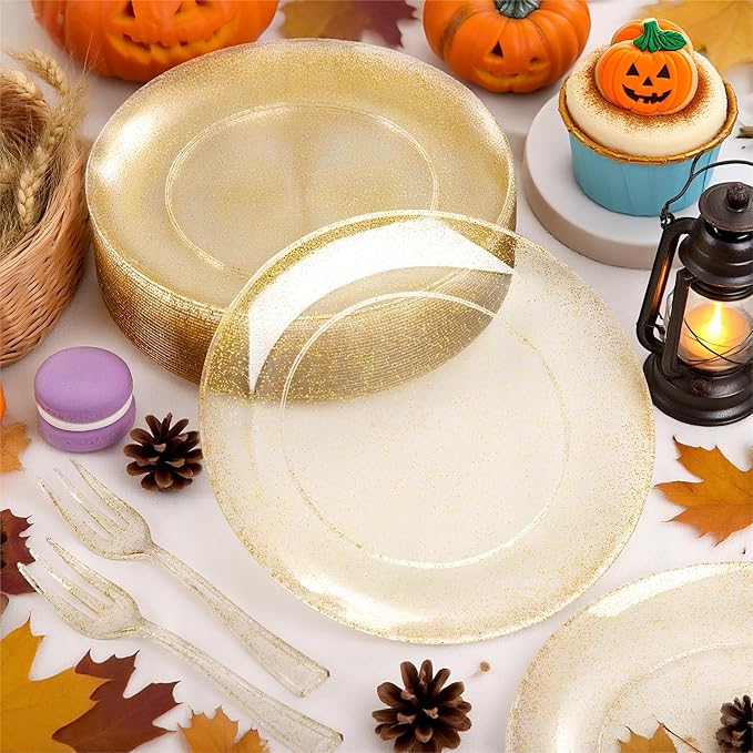 Festiva 200Pcs Gold Glitter Dessert Plates 6.3" - Image 6